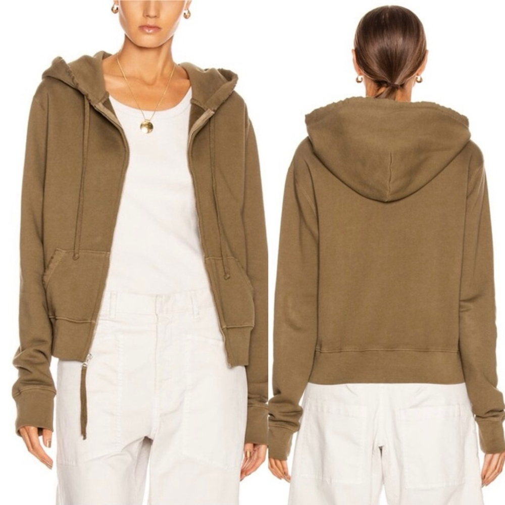 Nili Lotan Callie Hoodie Olive Green Zip-Up Cotton Sweatshirt Sz M | Luxury